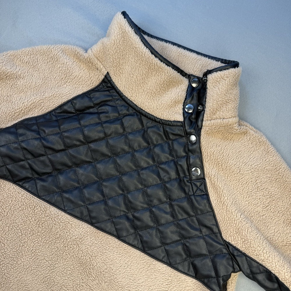 Abercrombie & Fitch Fleece Pullover Womens M Medium Brown Black Faux Leather